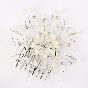 Haarkamm silber mit Strass und Perlen